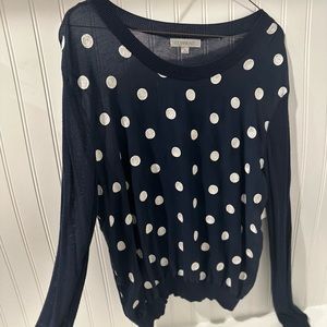 Navy chiffon style blouse with polka dot detail